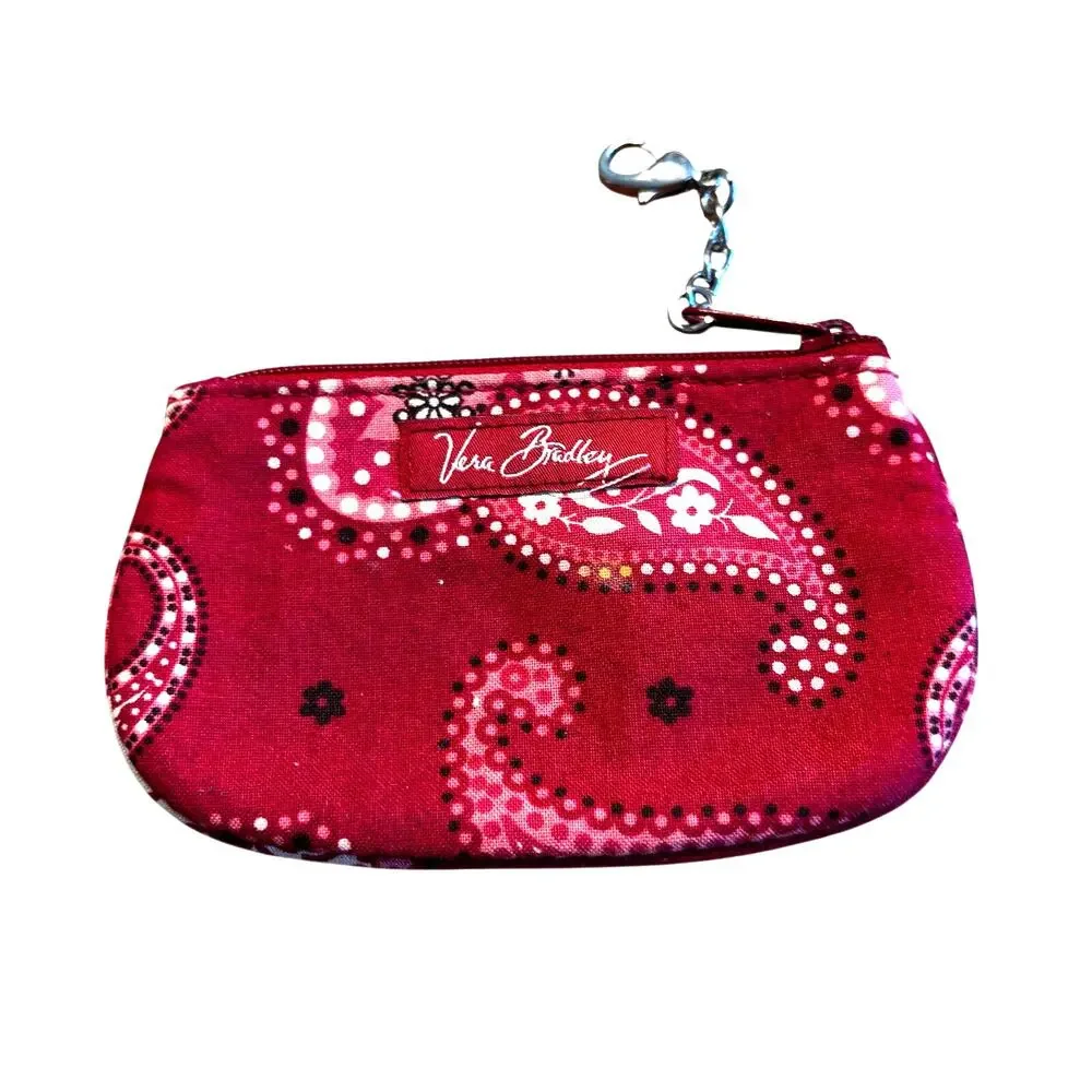 Vera Bradley red coin purse ID wallet Americana bandana print cotton fabric zip